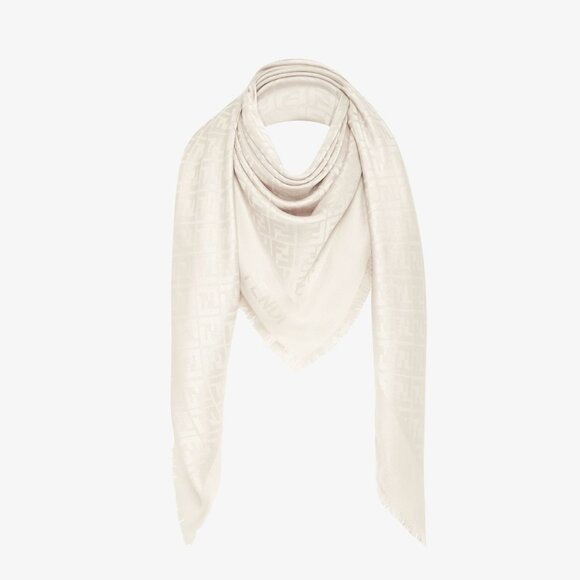 FF Logo Printed Fringe Detailed Silk/Wool Blend Scarf Shawl - Picture 1 of 5